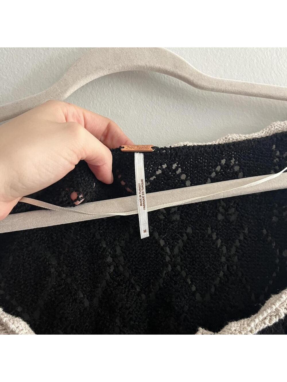Free People Adelene Cardigan in Black with Cream Crotchet Trim - Picture 5 of 6